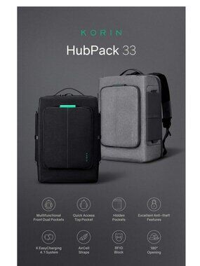 Korin | HubPack 33 | Slash Proof Black Backpack